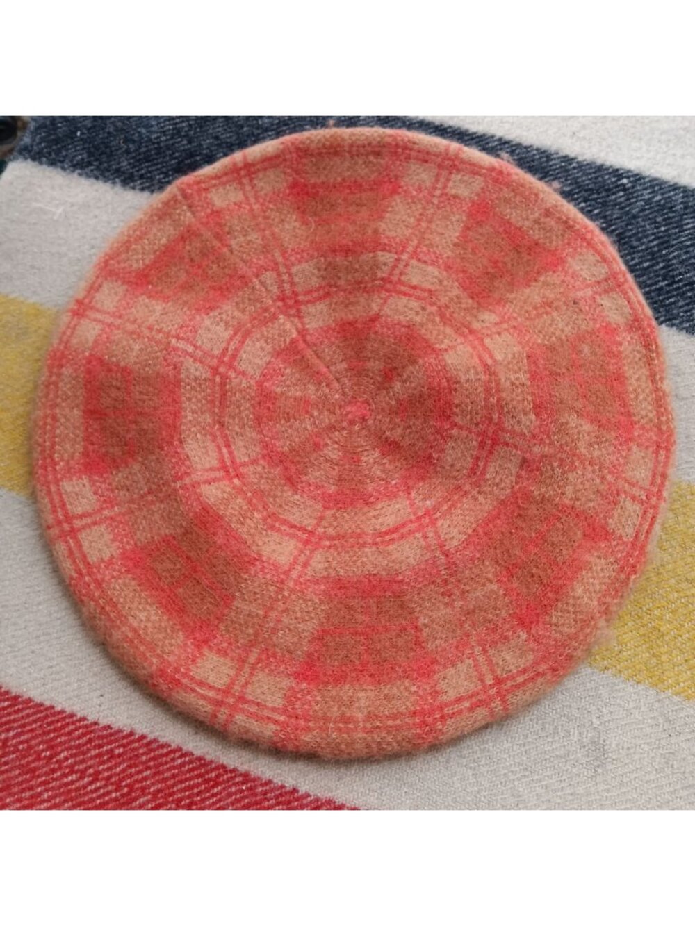 Plaid Wool Blend Beret Cap In Coral & Beige By A New Day